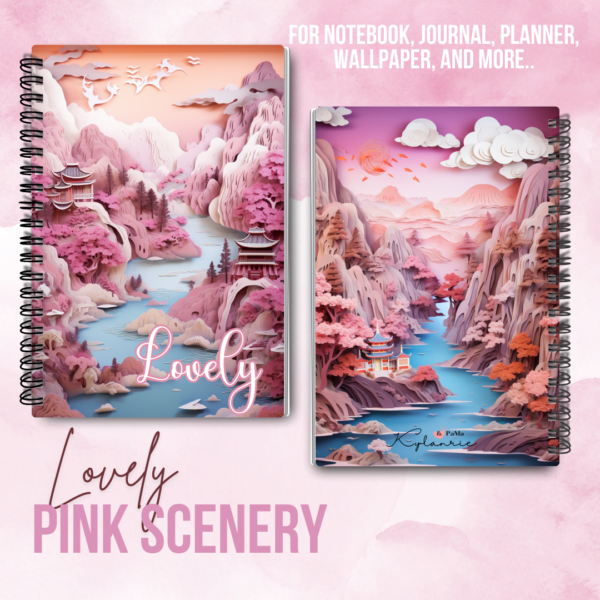 pink scenery notebook mockup