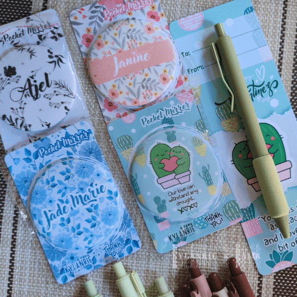 pocket mirrors and pen